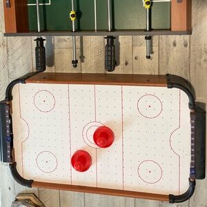 Mini Tabletop Foosball and Air Hockey Set - Red, Green, Black